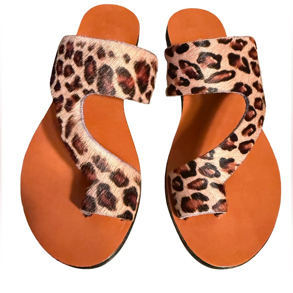 Kenneth Cole NWT Sz 7 Leather Leopard Print Slide Sandals in Brown and Tan SH300 - Picture 2 of 13